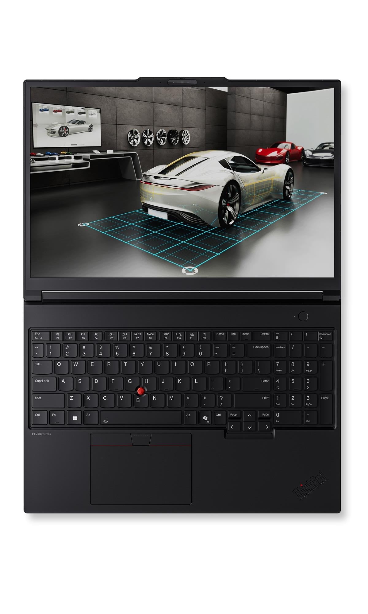 Lenovo ThinkPad P16 Gen 3 mobile workstation, open laptop with a car design shown on the display