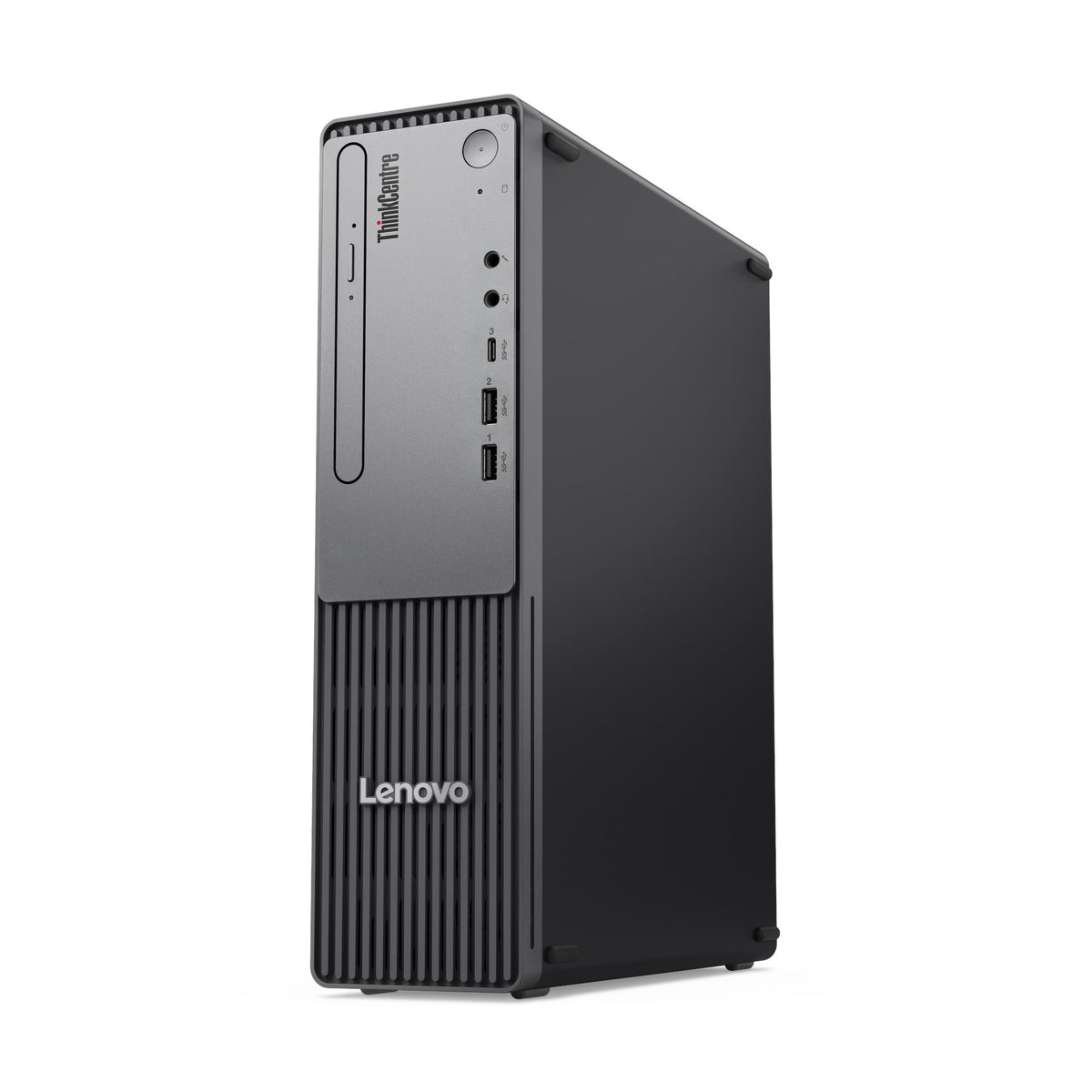 Lenovo ThinkCentre neo 30s Gen 5 SFF desktop, angled front view of the silver and black chassis