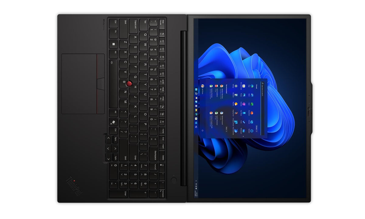 Lenovo ThinkPad P16s Gen 4 Intel mobile workstation, top view of the open laptop with Windows 11 on screen