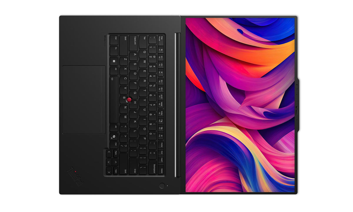 Lenovo ThinkPad P1 Gen 7 mobile workstation, top view of the open laptop with display and keyboard